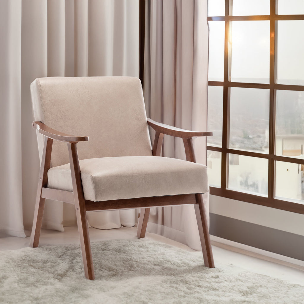 Solid wood frame accent chair with thick backrest