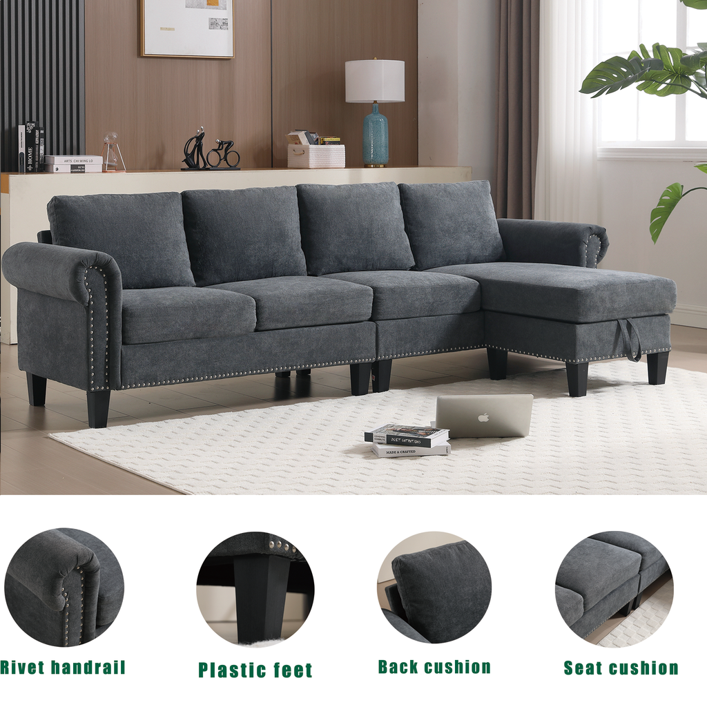 Convertible Sectional Sofa with Storage, L-shaped sofa Modern Linen Fabric