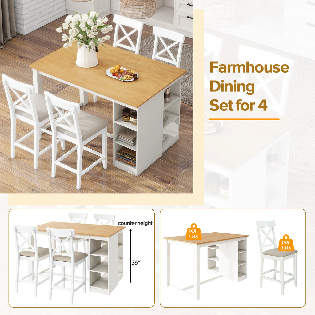 5-Piece Farmhouse Counter Height Dining Table Set