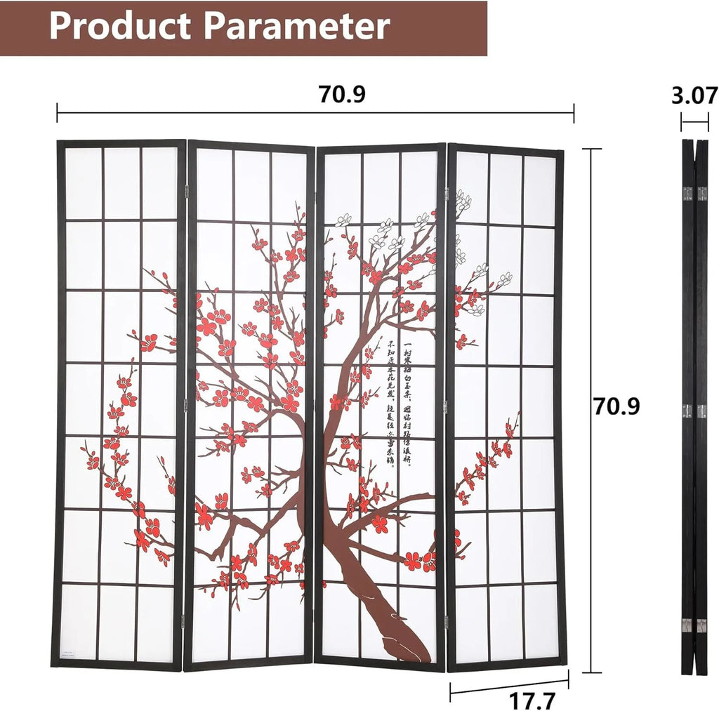 6ft Folding Privacy Divider 4 Panels Oriental Shoji Screen