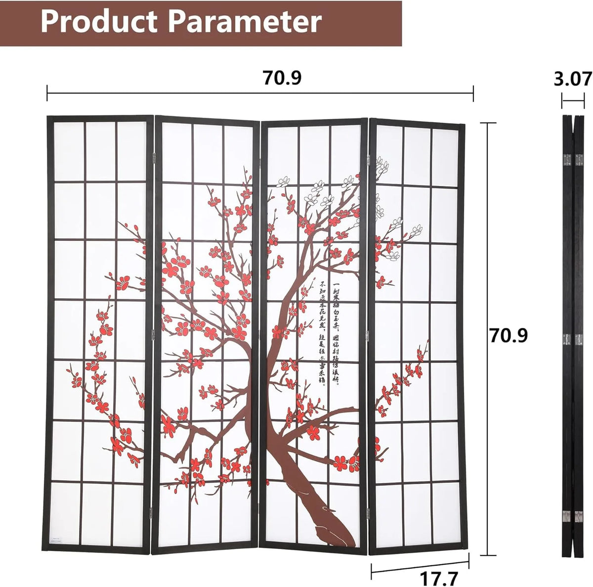 6ft Folding Privacy Divider 4 Panels Oriental Shoji Screen