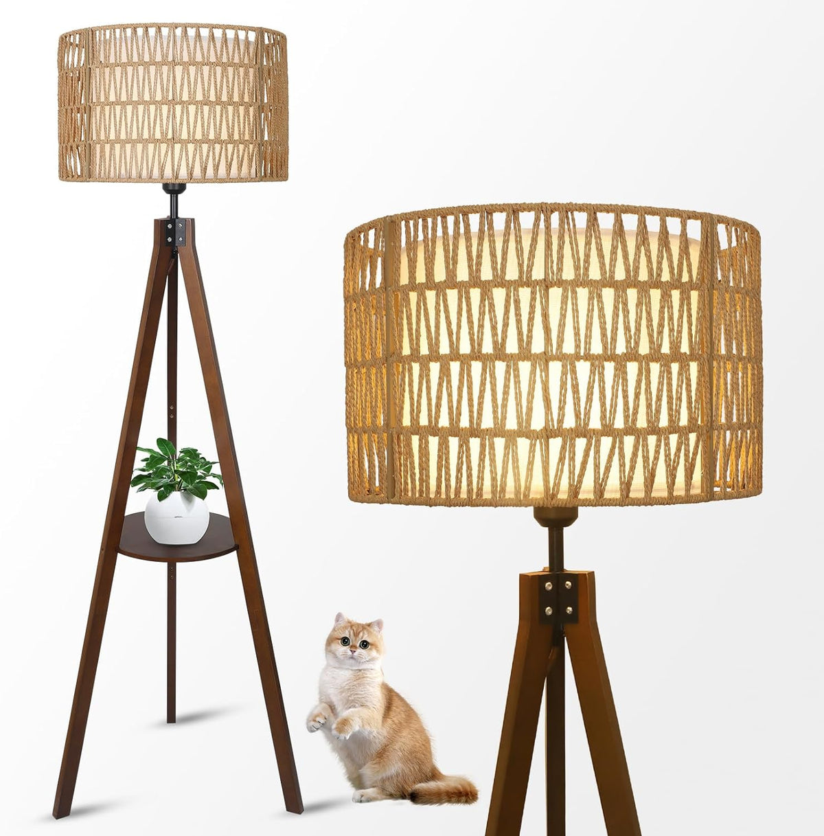Tripod Floor Lamp with Shelves