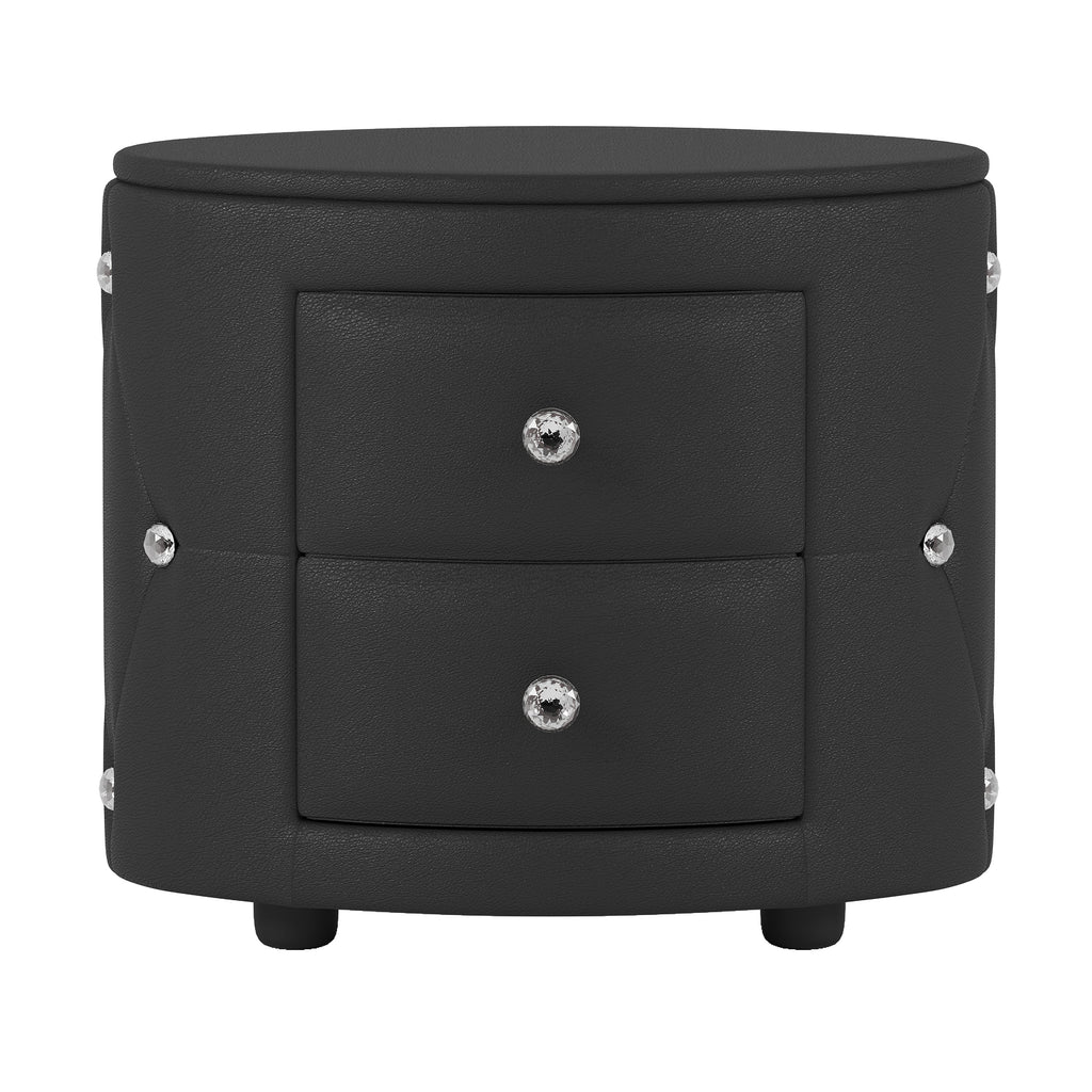 Elegant PU Nightstand with 2 Drawers and Crystal Handle, Easy Assembled