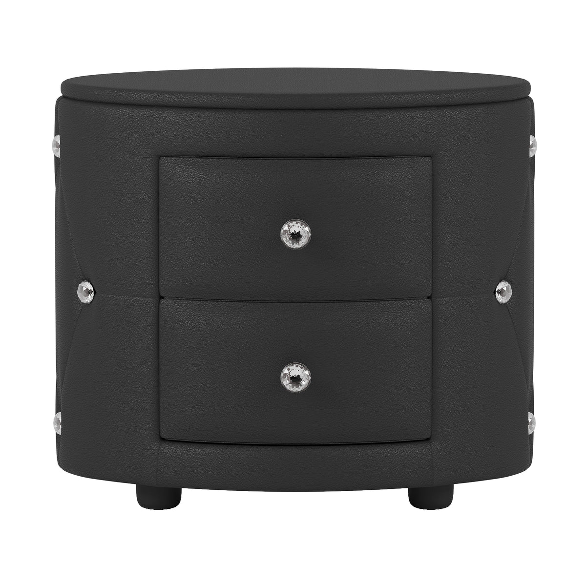 Elegant PU Nightstand with 2 Drawers and Crystal Handle, Easy Assembled
