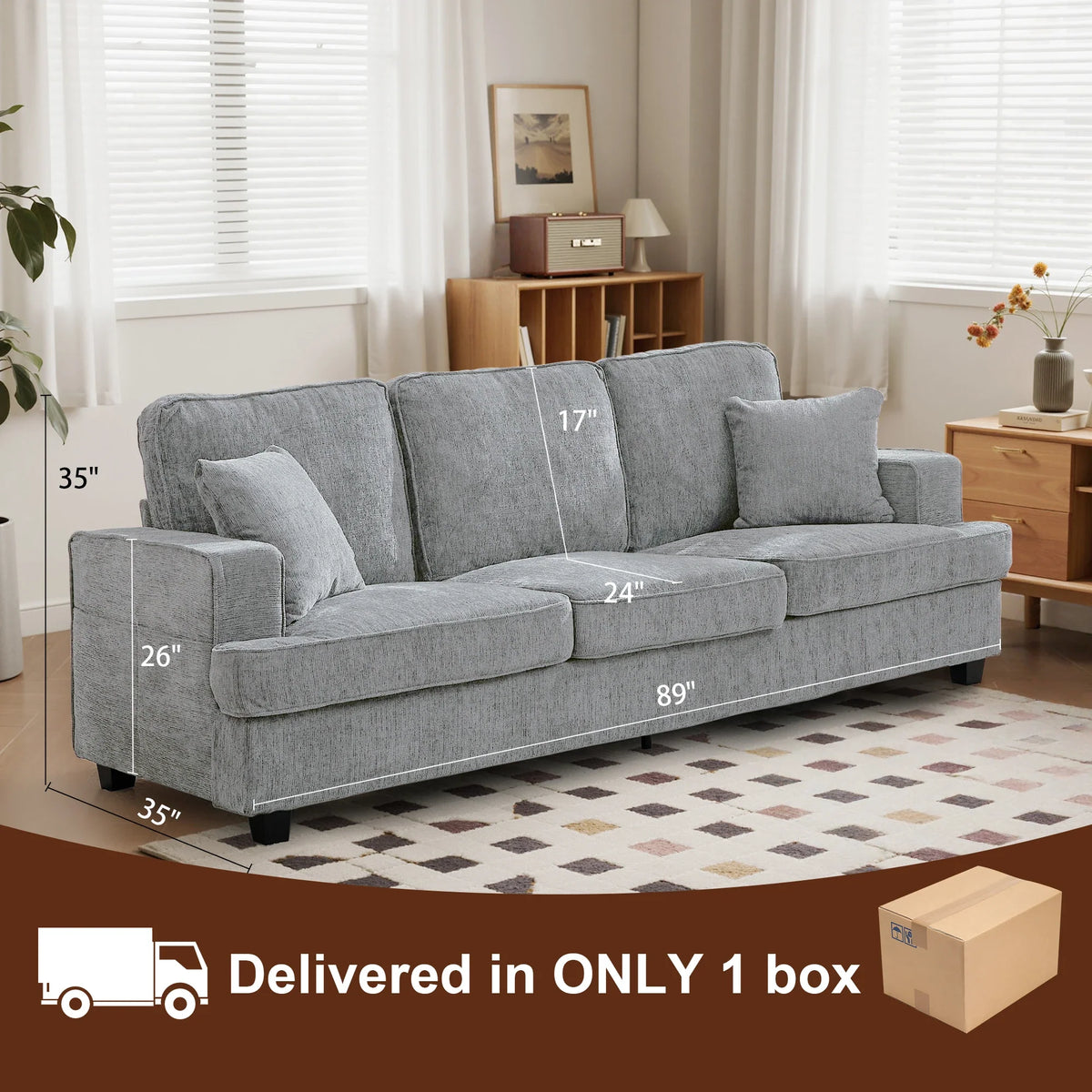89 inch Cloud Couch Sofa in Chenille with Extra Comfy Soft Seats
