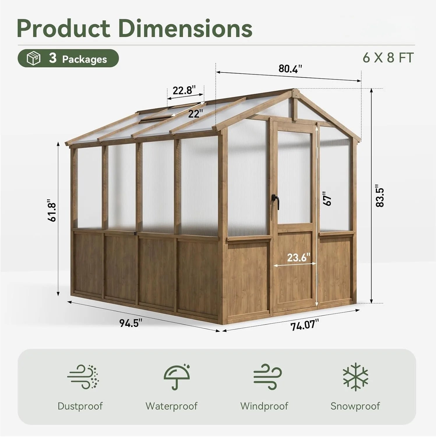 6x8ft Wooden Outdoor Greenhouse
