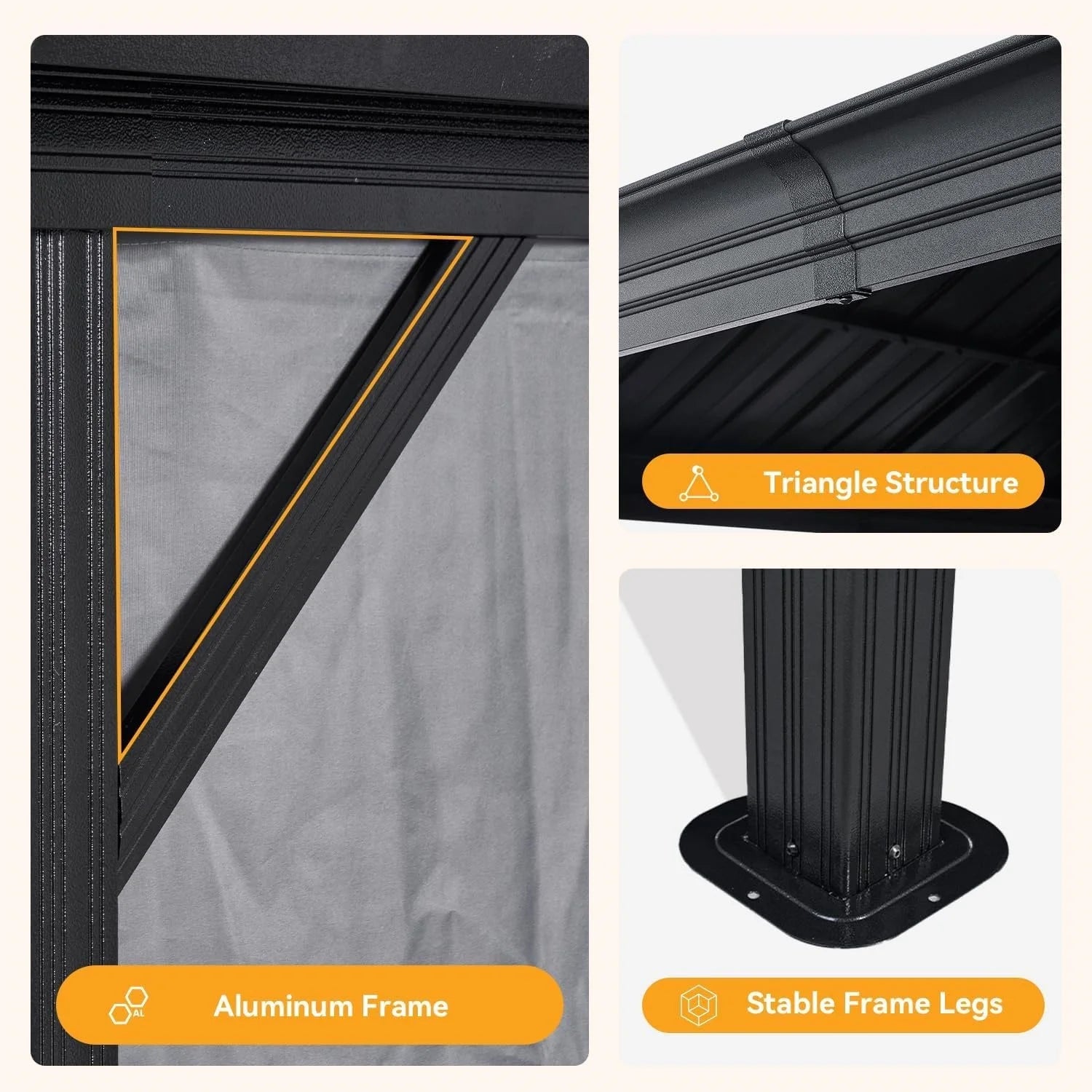 16x12 FT Heavy Duty Outdoor Gazebo Hardtop with Gutter Drainage System