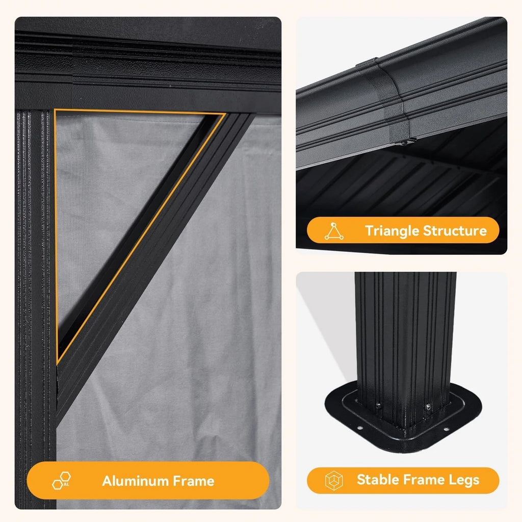 16x12 FT Heavy Duty Outdoor Gazebo Hardtop with Gutter Drainage System