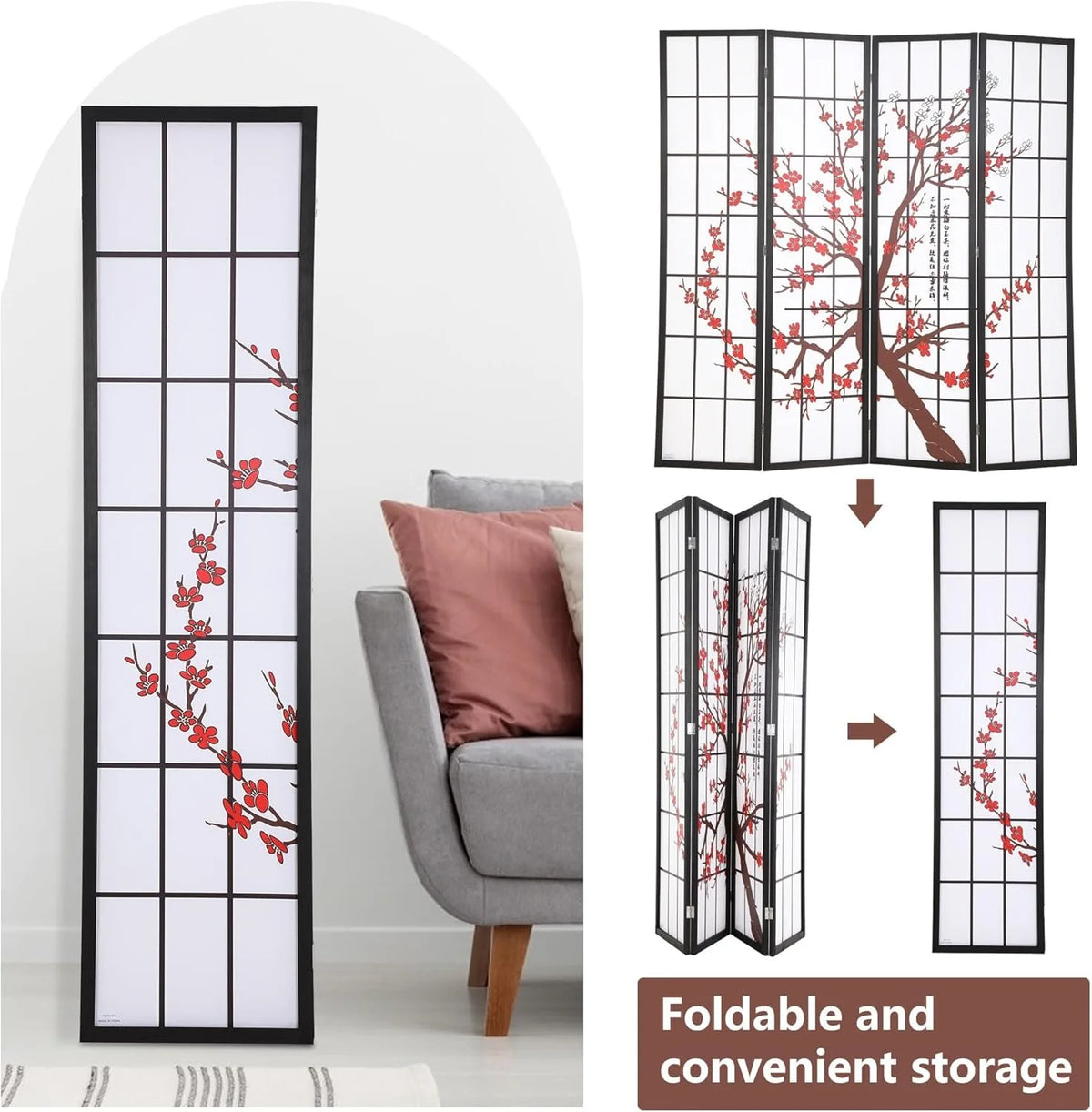 6ft Folding Privacy Divider 4 Panels Oriental Shoji Screen
