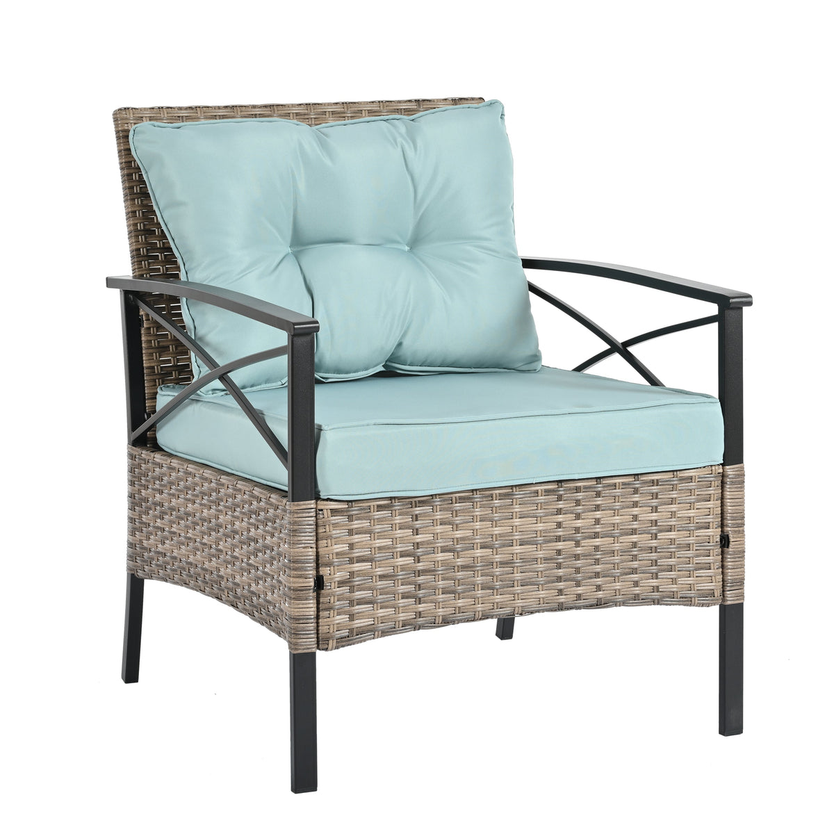 Patio Furniture, Four Set Wicker Furniture With Black Metal Table