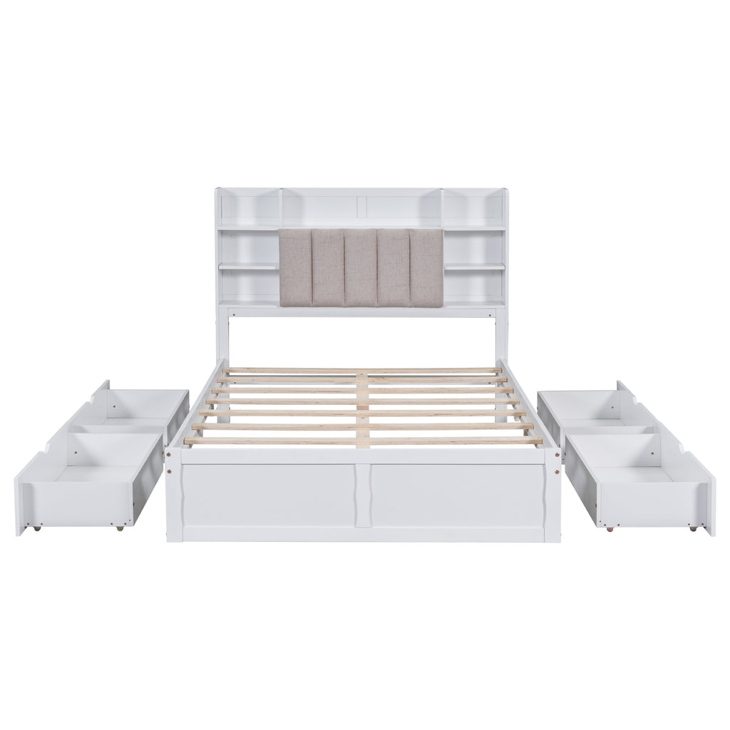 Multi-functional Full Size Bed Frame with 4 Under-bed Portable Storage Drawers