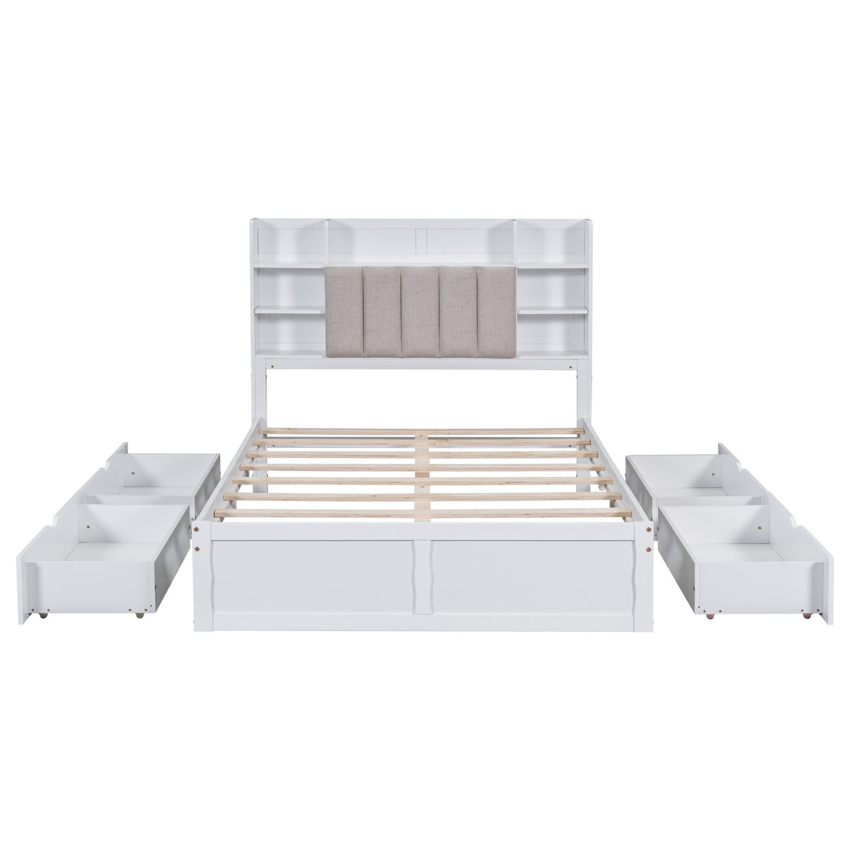 Multi-functional Full Size Bed Frame with 4 Under-bed Portable Storage Drawers