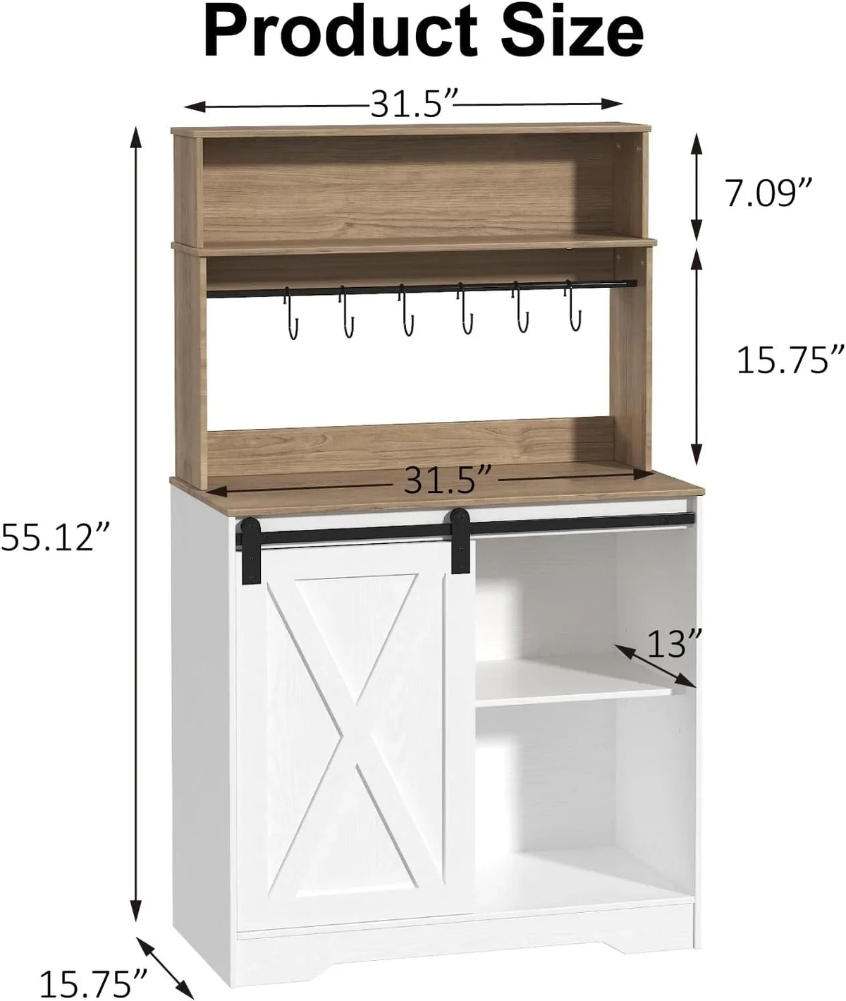 Coffee Bar Cabinet with LED Light, 55 Inch Bakers Rack with Storage