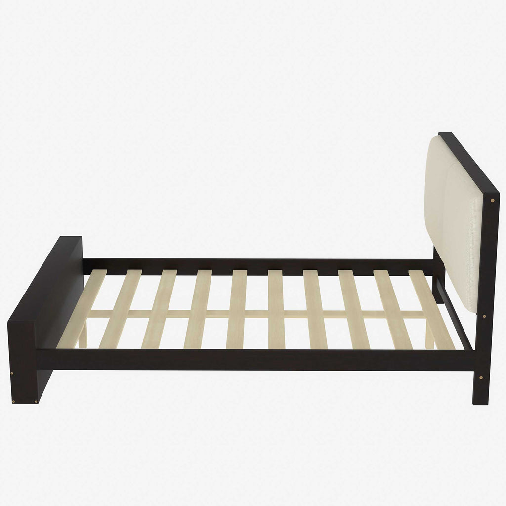 Queen Size Platform Bed Frame with Upholstery Headboard and Bookshelf