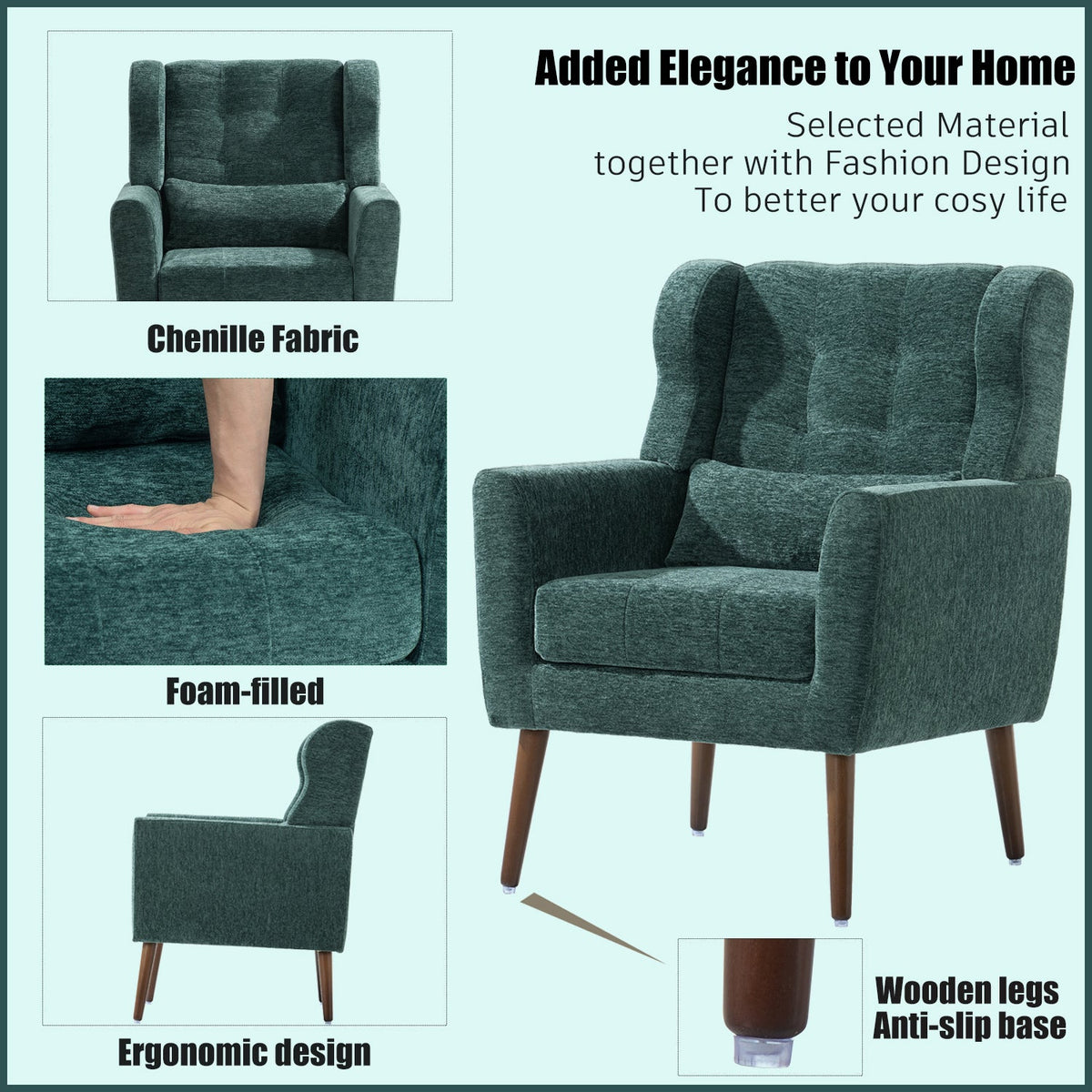 Modern Accent Chair Upholstered Foam Filled
