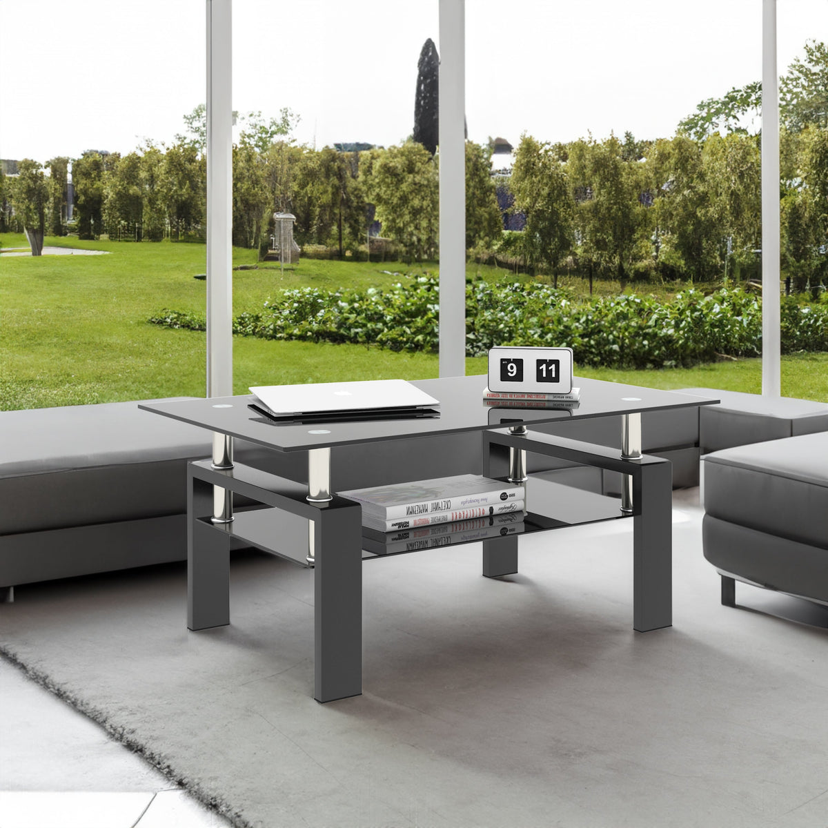 Set of 2, Modern Tempered Glass Tea Table, Coffee Table