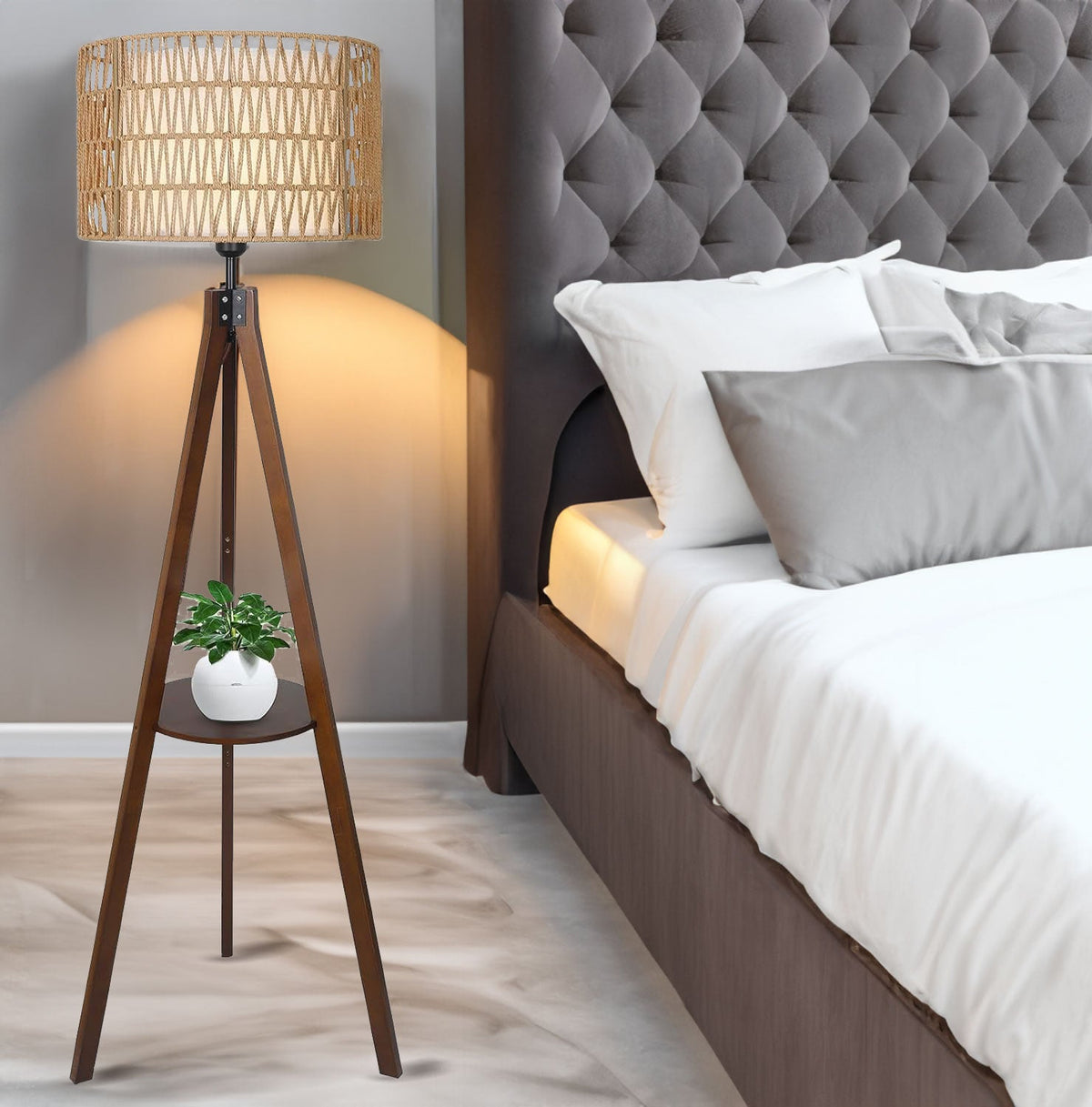 Tripod Floor Lamp with Shelves
