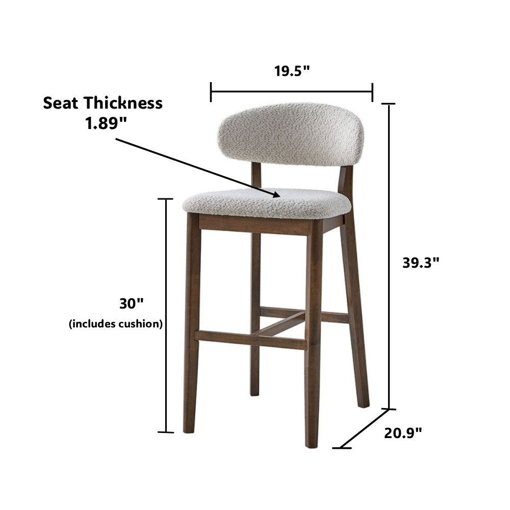 Bar Stools Set of 2, 30” Upholstered Bar Height Stools, Solid Wood, Modern