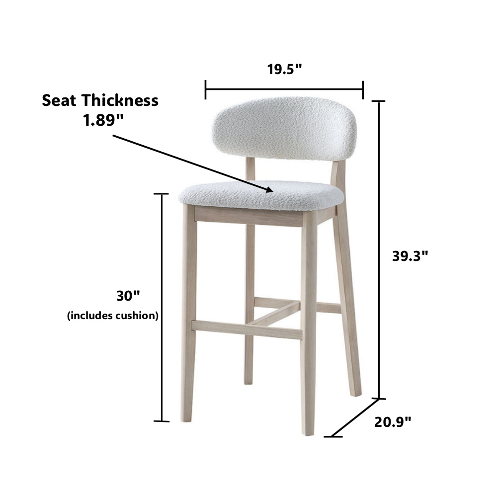 Bar Stools Set of 2, 30” Upholstered Bar Height Stools, Solid Wood, Modern