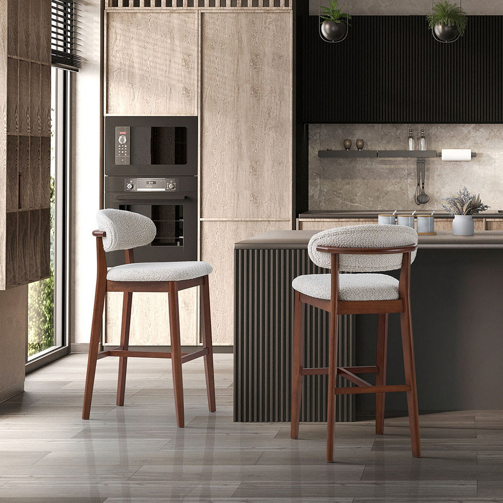 Bar Stools Set of 2, 30” Upholstered Bar Height Stools, Solid Wood, Modern
