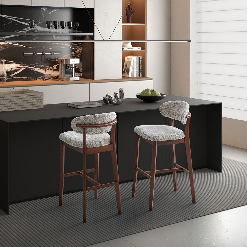 Bar Stools Set of 2, 30” Upholstered Bar Height Stools, Solid Wood, Modern