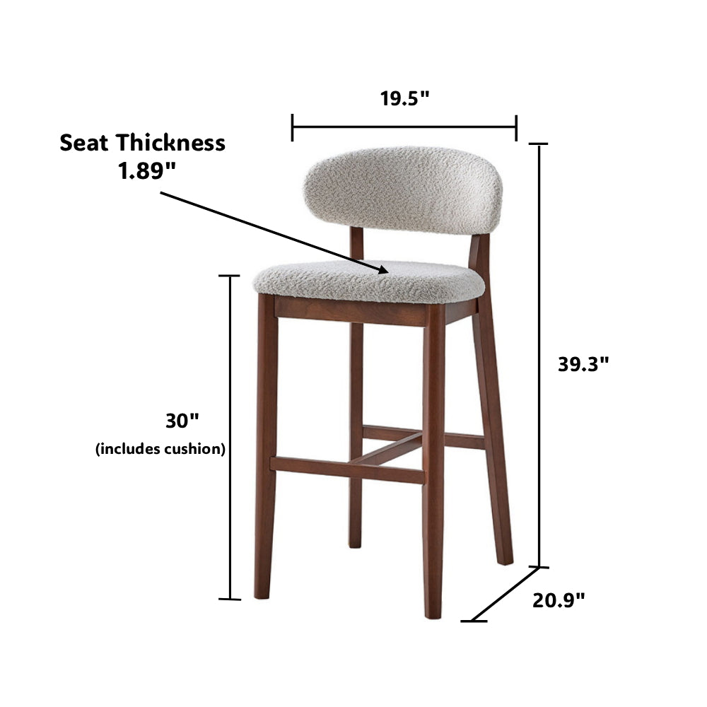 Bar Stools Set of 2, 30” Upholstered Bar Height Stools, Solid Wood, Modern