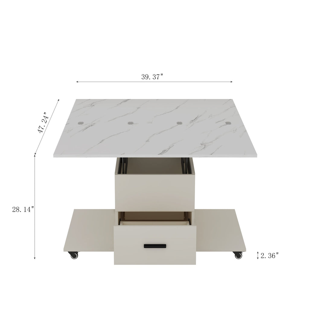 Modern lift coffee table, living room with 4 chairs, expandable, 1 hidden storage space