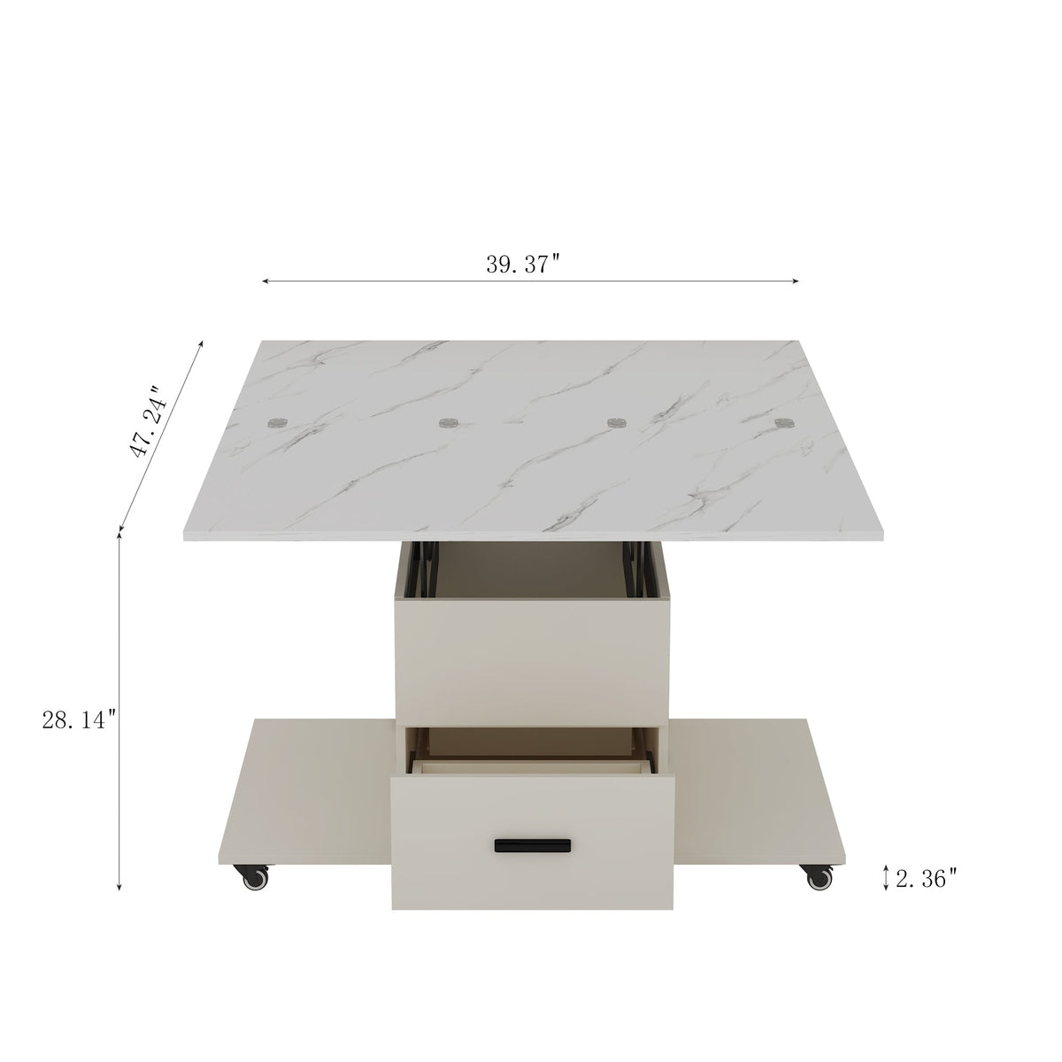 Modern lift coffee table, living room with 4 chairs, expandable, 1 hidden storage space