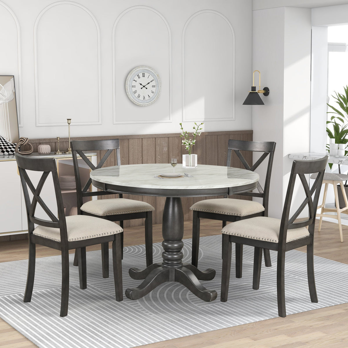 5 Pieces Dining Table and Chairs Set for 4