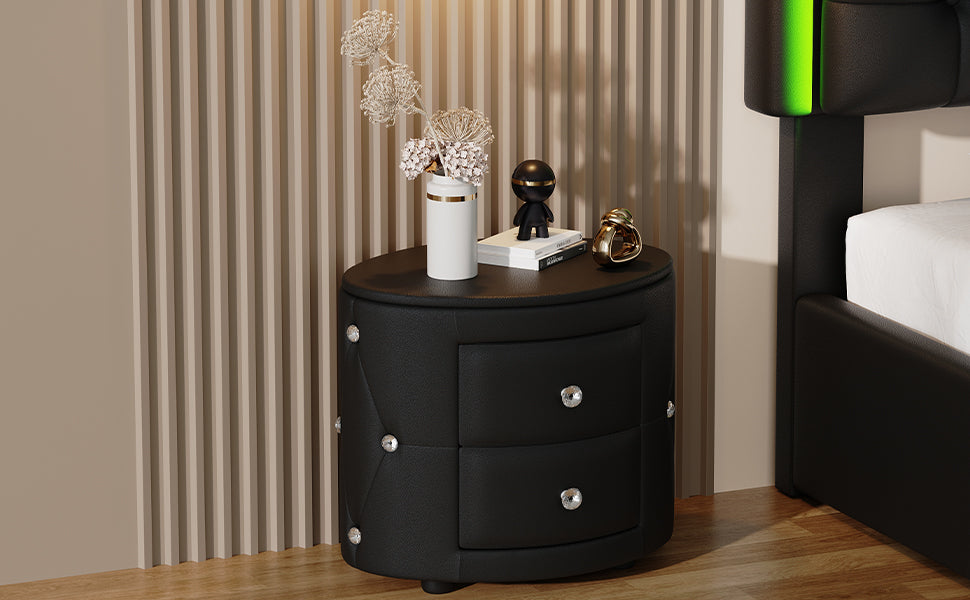 Elegant PU Nightstand with 2 Drawers and Crystal Handle, Easy Assembled