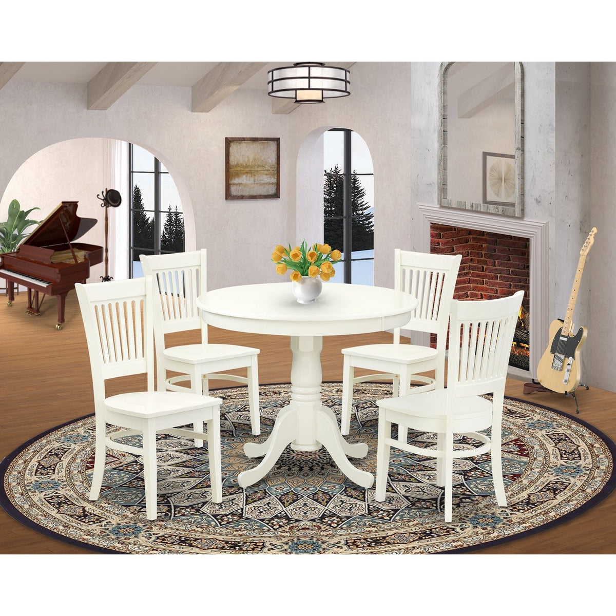 5-Piece Kitchen Dining Set- 4 Wooden Chairs and Kitchen Table