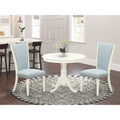 3 Pc Dining Room Set - 2 Baby Blue Linen Dining Chairs with High Back