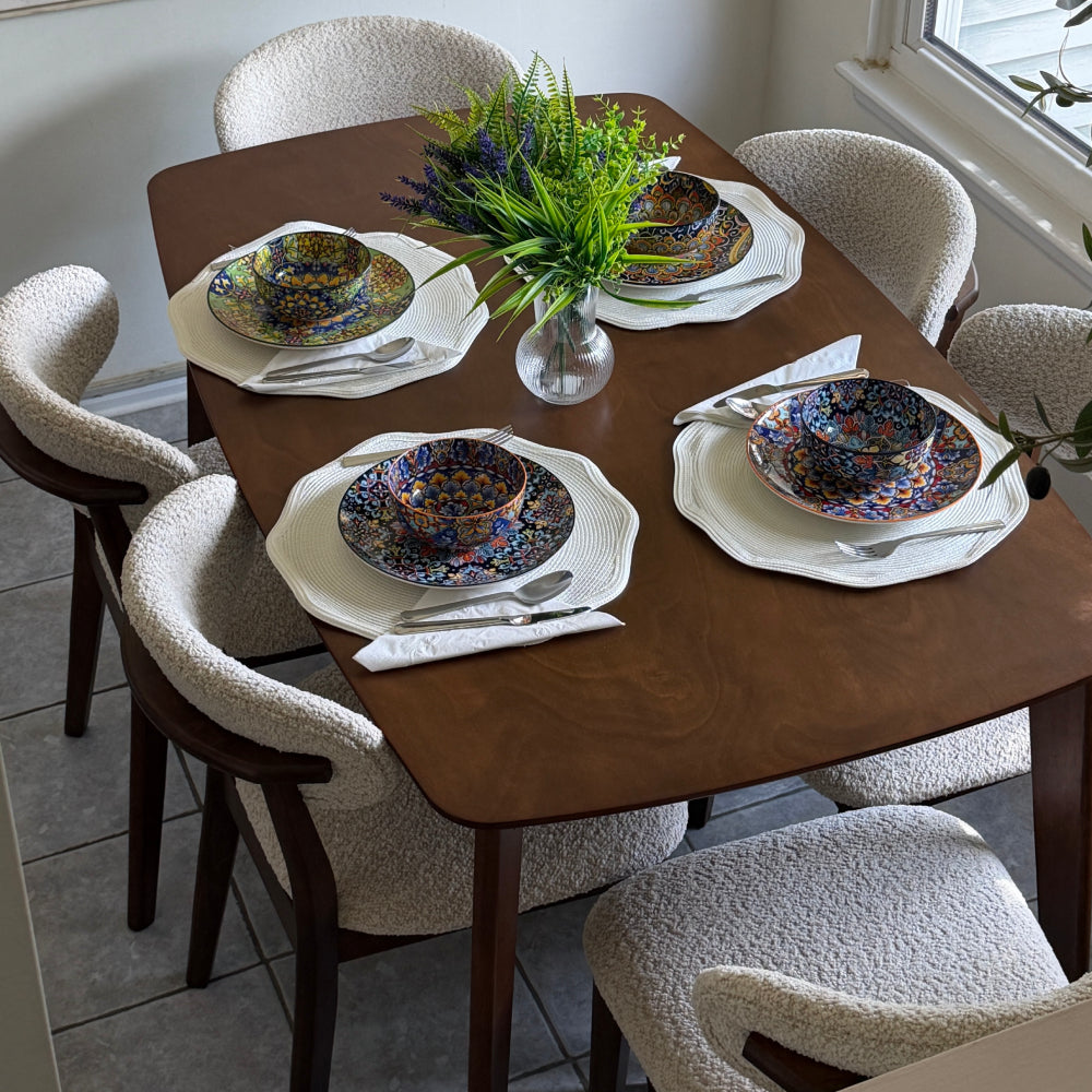 Scandinavian Dining Table Set with Upholstered Chairs