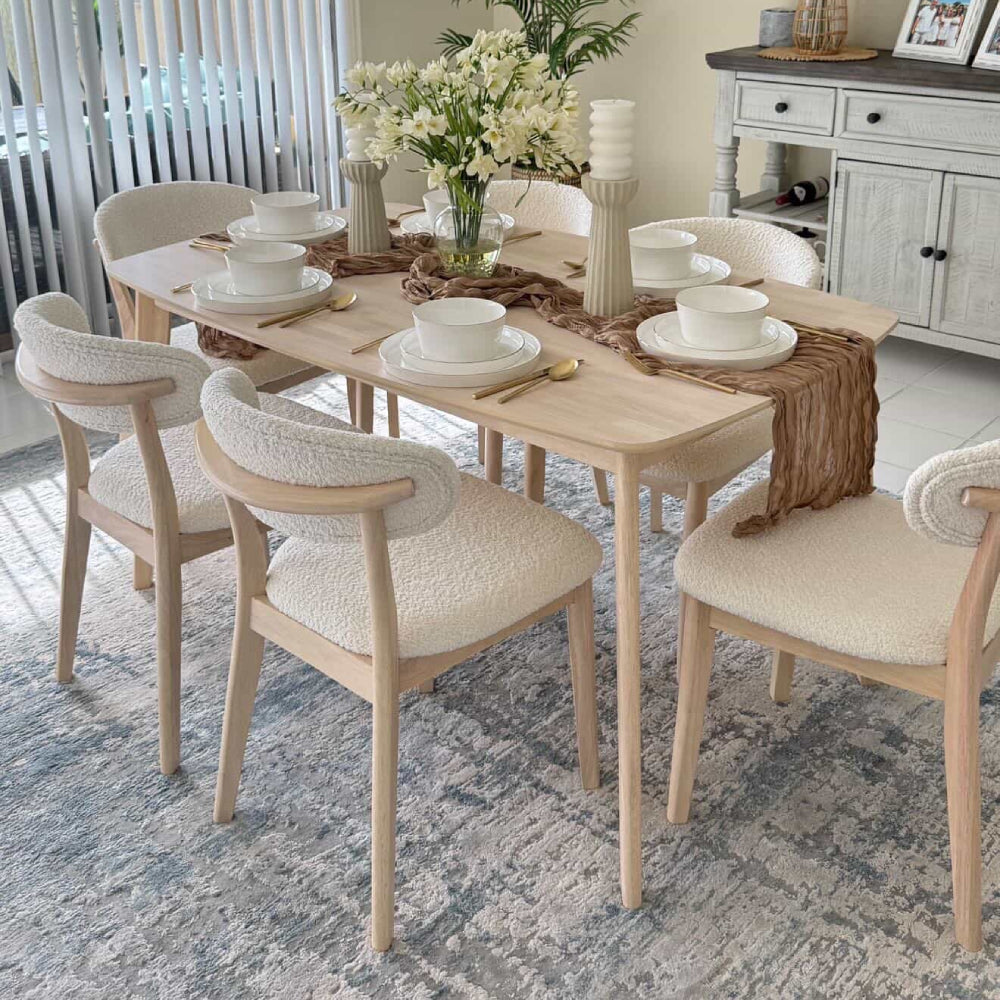 Scandinavian Dining Table Set with Upholstered Chairs