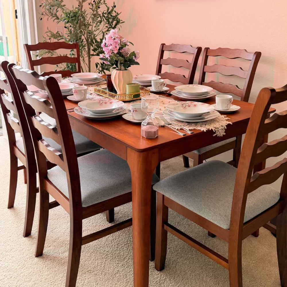 Farmhouse Dining Table Set with Upholstered Chairs