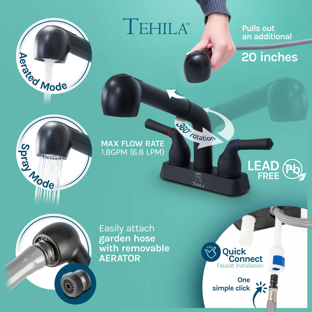 Tehila Freestanding Double-Wide Black Utility Sink with Steel Legs