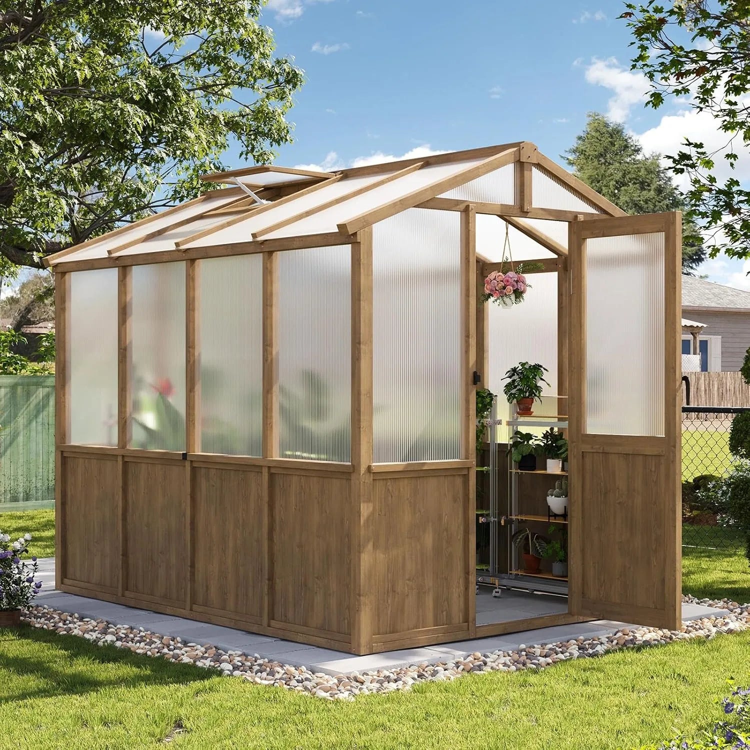 6x8ft Wooden Outdoor Greenhouse