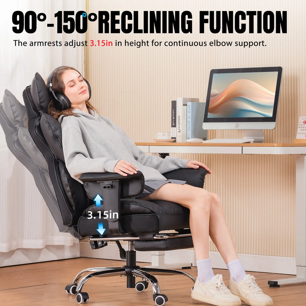 Ergonomic Office Chair Leather High Back with Footrest