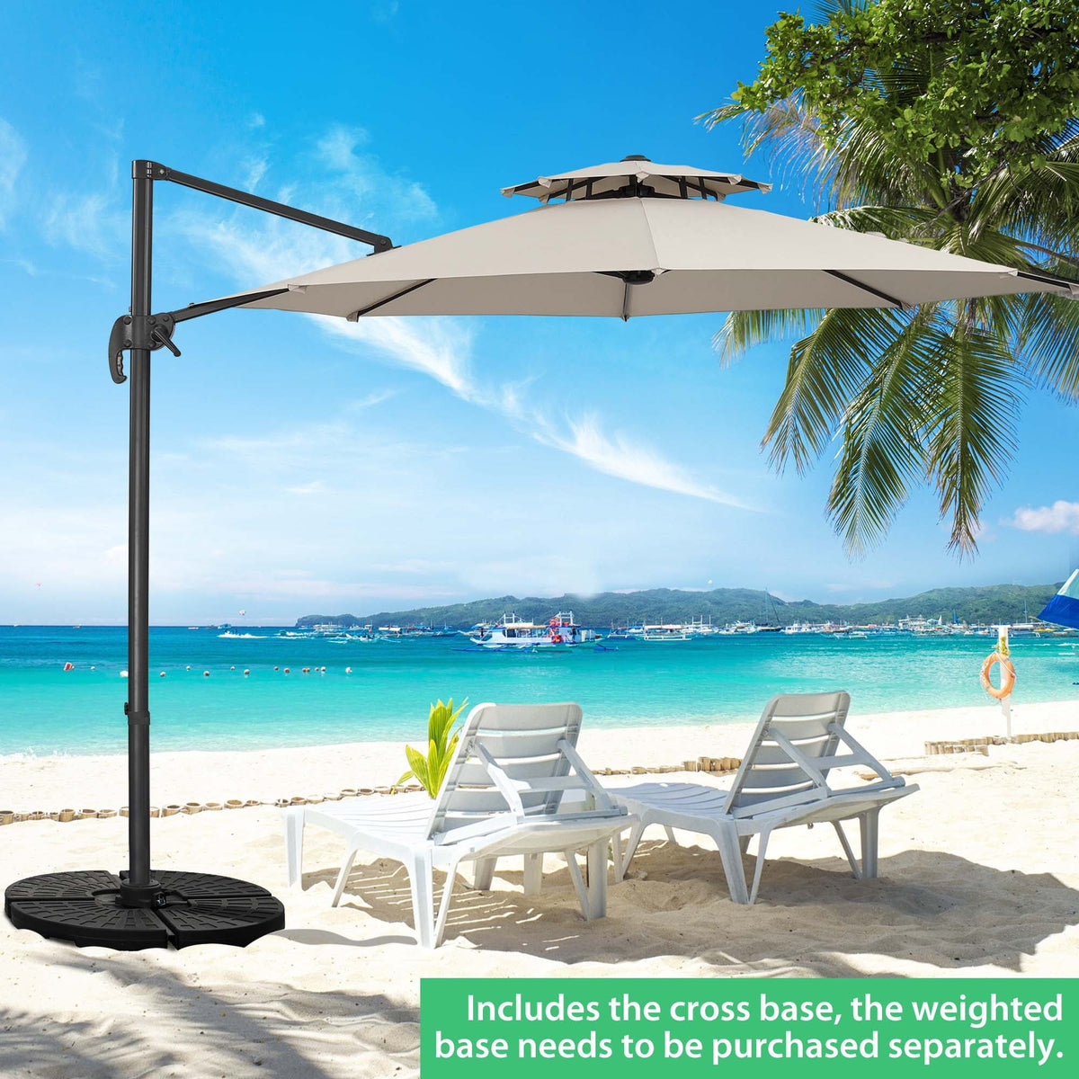 10ft Double Top Heavy-Duty Patio Cantilever Umbrella with Cross Base