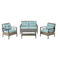 Patio Furniture, Four Set Wicker Furniture With Black Metal Table