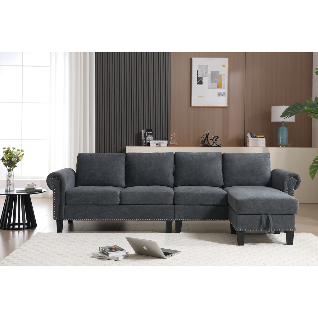 Convertible Sectional Sofa with Storage, L-shaped sofa Modern Linen Fabric