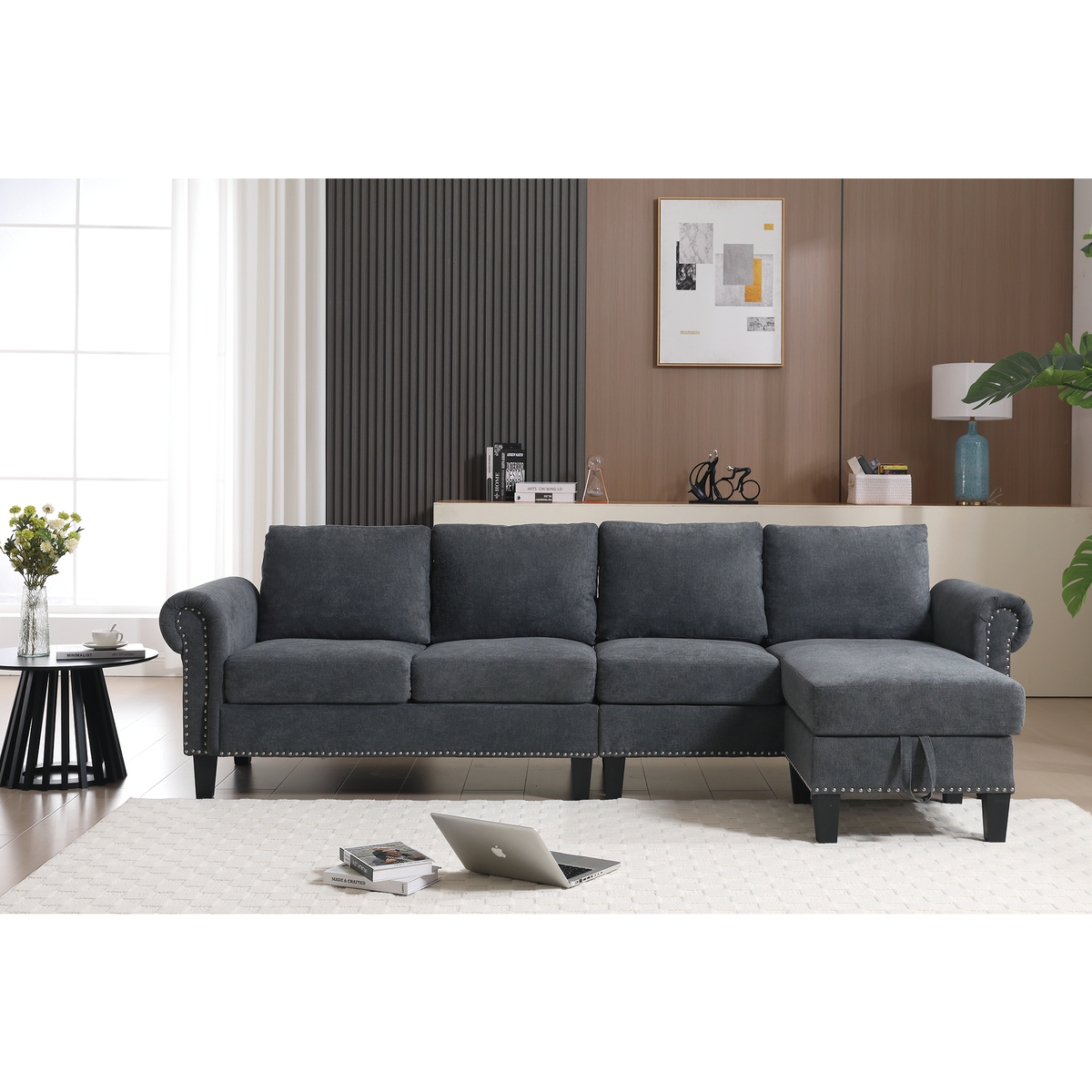 Convertible Sectional Sofa with Storage, L-shaped sofa Modern Linen Fabric