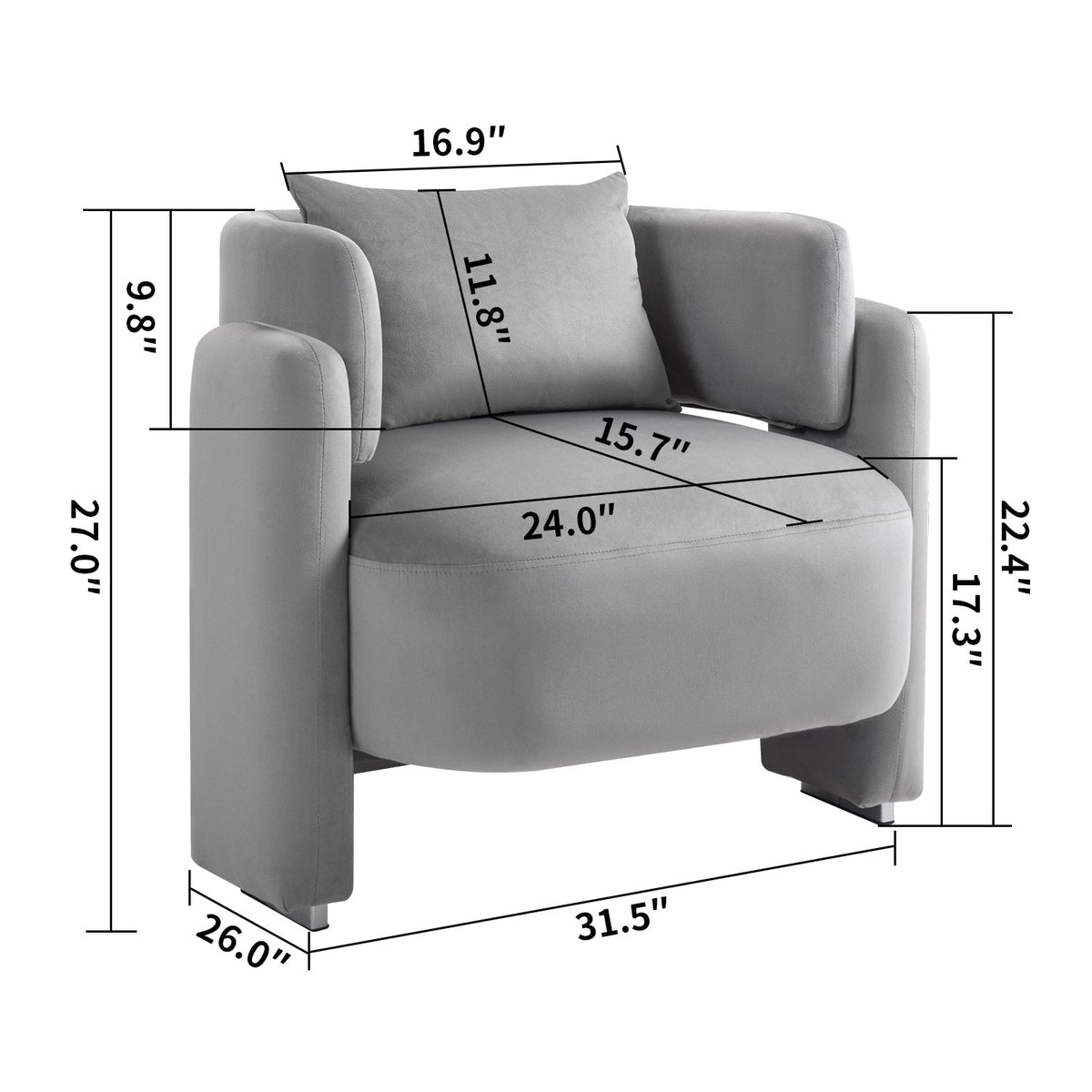 Modern design velvet lounge chair with pillows
