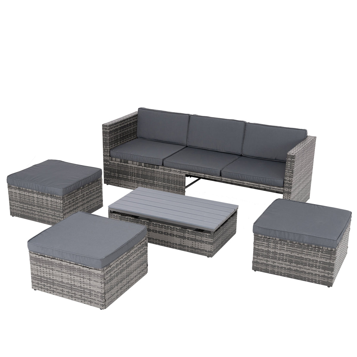 Patio Outdoor Furniture, 5 Set Wicker With Plywood Coffee Table