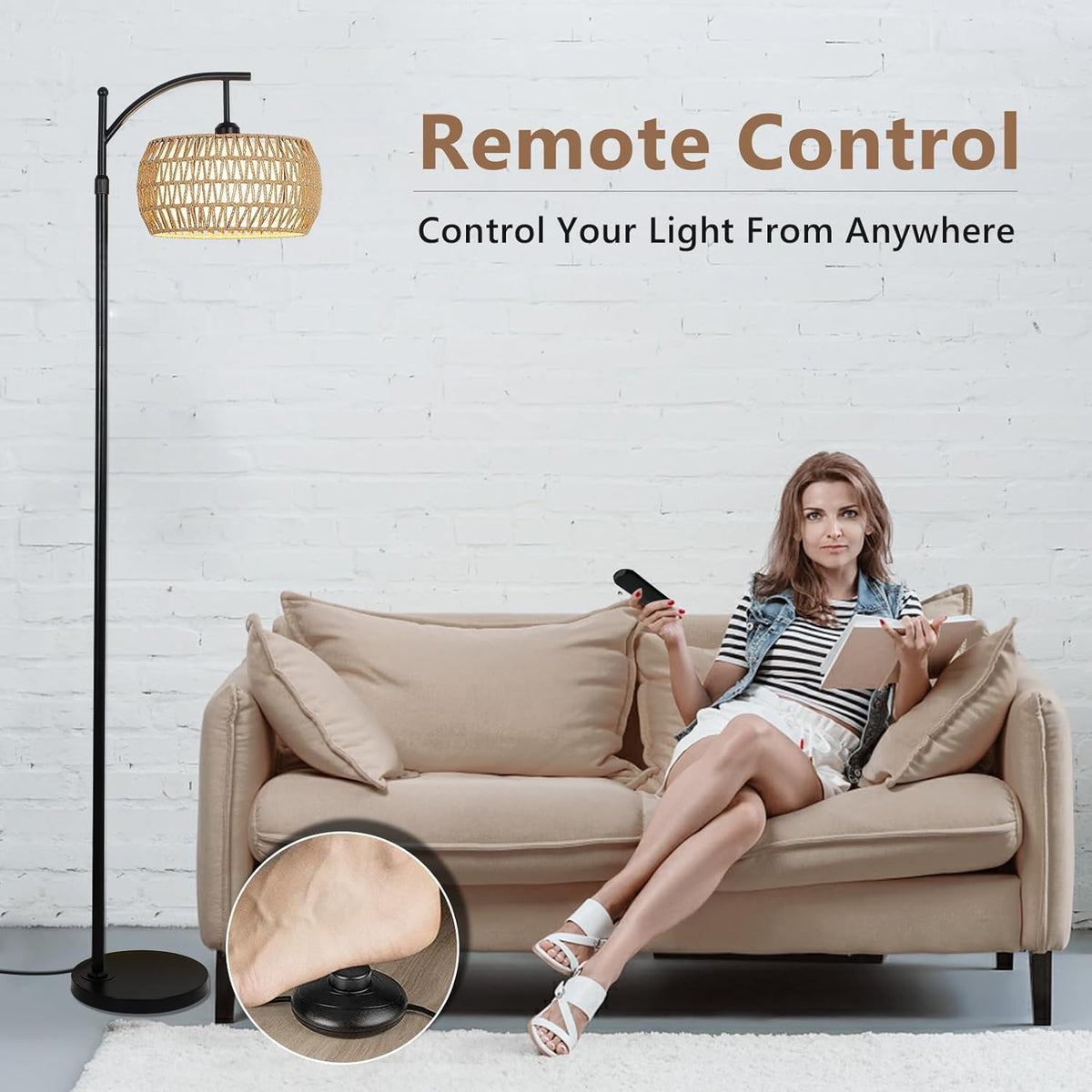 Arc Floor Lamp with Remote Control, Dimmable LED Floor Lamp