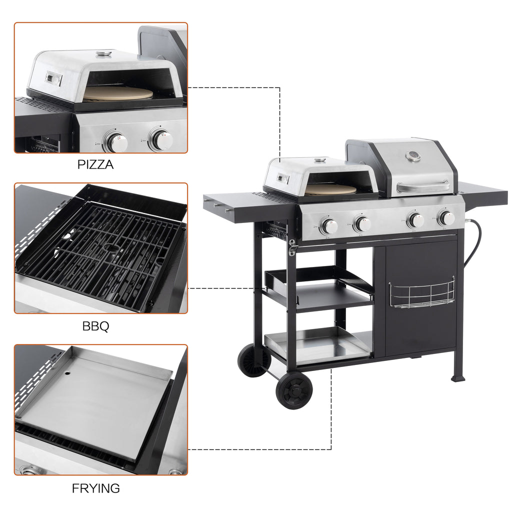 2+2 multifunctional gas barbecue grill and covered grill combination for outdoor cooking