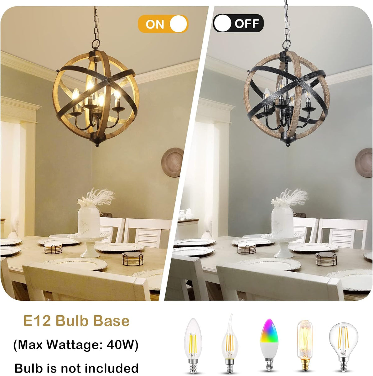Farmhouse Chandelier Light Fixtures 4-Light Dining Room Light
