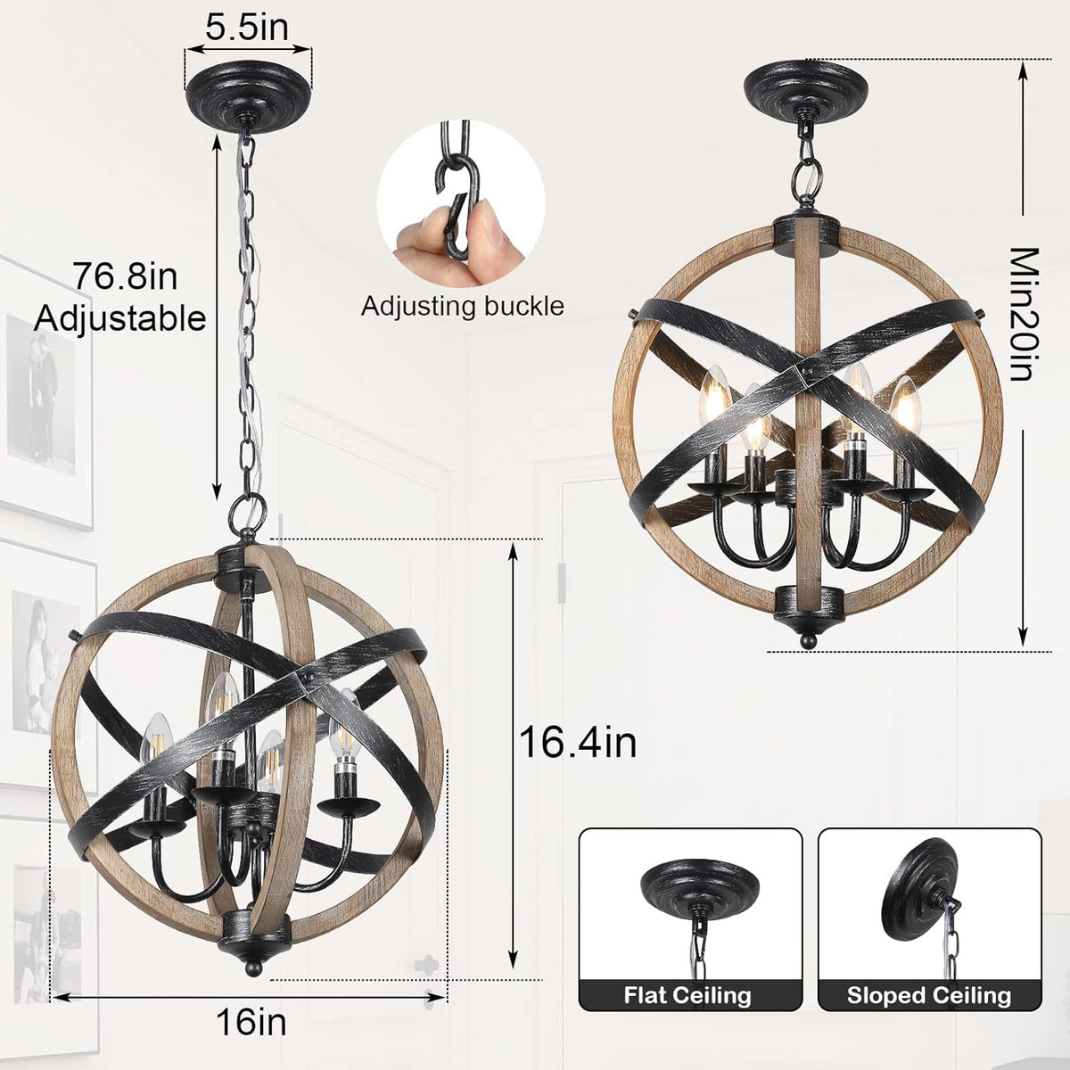 Farmhouse Chandelier Light Fixtures 4-Light Dining Room Light