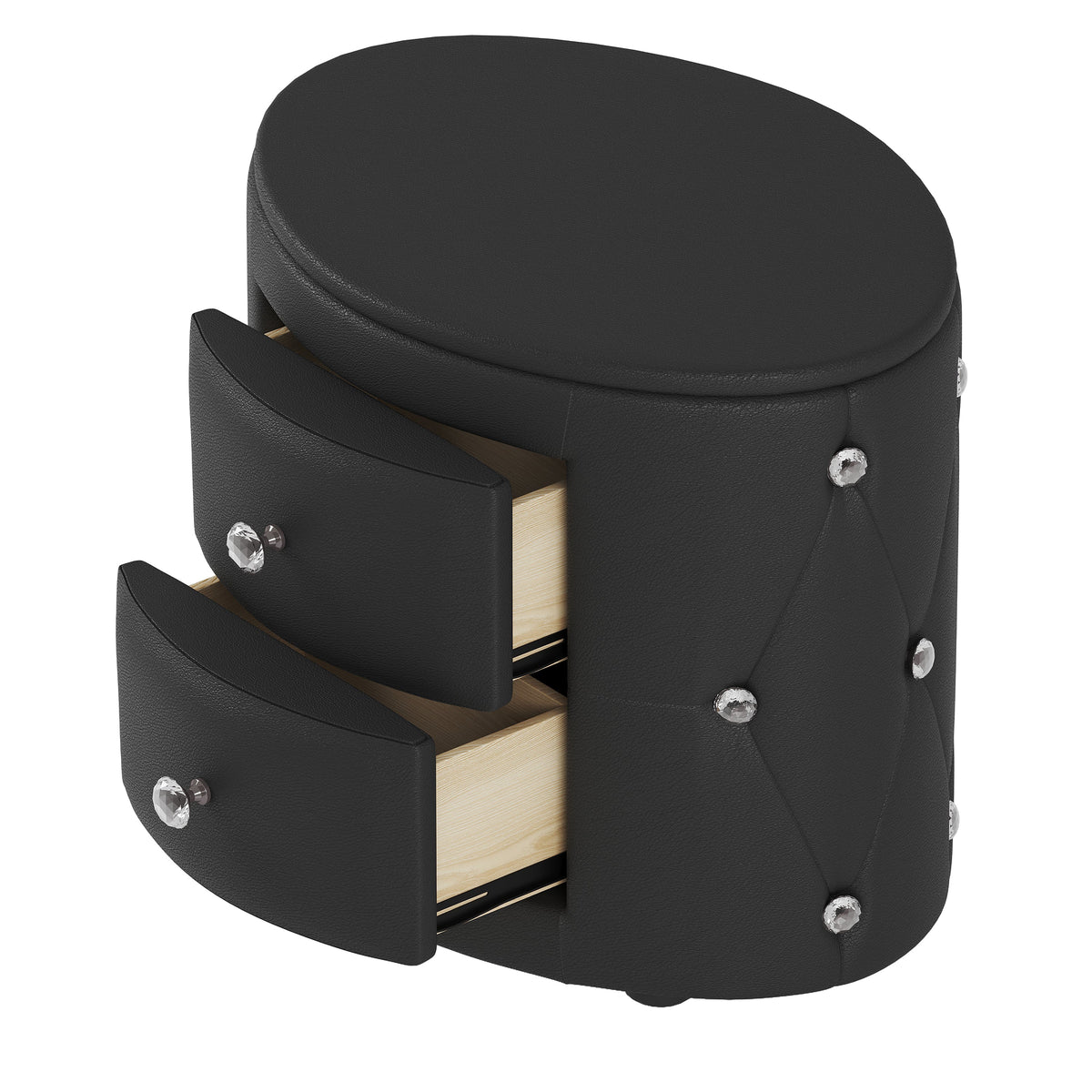 Elegant PU Nightstand with 2 Drawers and Crystal Handle, Easy Assembled