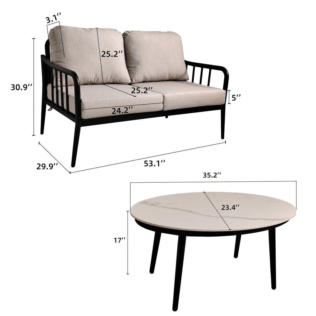 2PC Aluminum Patio Loveseat Sofa Set